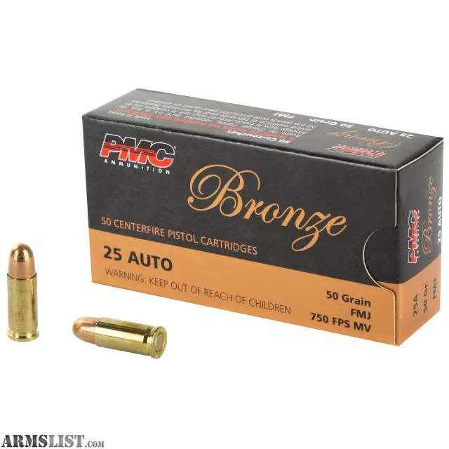 25 auto Ammo: PMC Bronze 25acp 50gr FMJ 50rnds from Vegas Firearms near Henderson, Las Vegas, NV