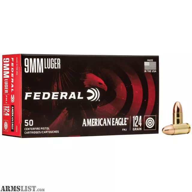 9mm Ammo: Federal American Eagle 124gr FMJ 1,000 Round Case from Vegas Firearms near Henderson, Las Vegas, NV