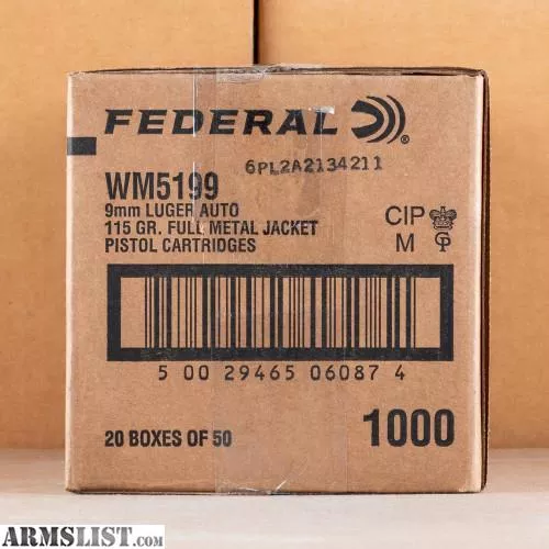 Federal 9mm Luger 115 gr Full Metal Jacket (FMJ) 1000 Rd Case from KAG Arms near Littleton, Massachusetts, USA