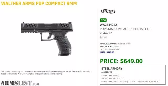 *NEW* Walther PDP from Steel Armory LLC near Avon Lake, Cleveland, OH