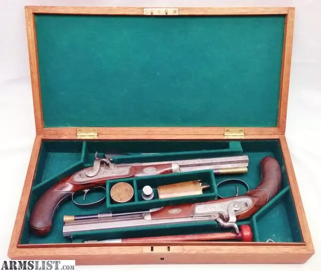 Original - Half Stock - Cased Pair - Percussion - 58Cal Made by H Nock - London Stk# P-96-92 from The Gun Works near Springfield, Eugene, OR