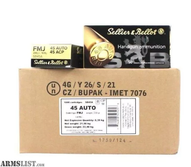 Sellier & Bellot 45ACP 230 Gr. FMJ 1000 Rd. Case from KAG Arms near Littleton, Massachusetts, USA