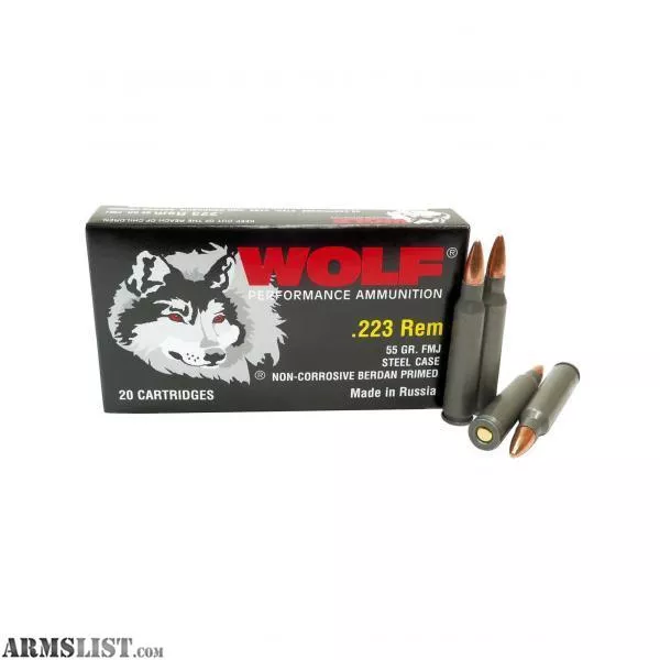 Wolf .223 Remington Ammo 55 Grain FMJ Steel Case- Box of 20 from SCOTTS OUTDOOR GEAR near Wellford, South Carolina, USA